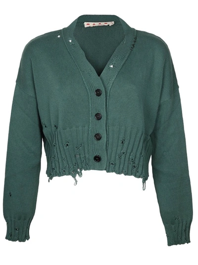 Marni Distressed-finish V-neck Cardigan In Peacock