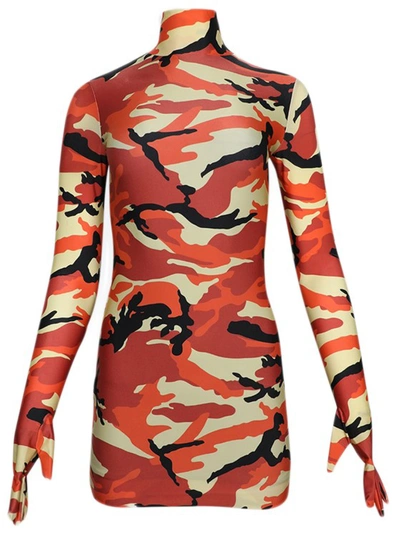 Vetements Dress With Gloves In Orange Camouflage