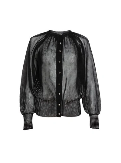 Paco Rabanne Studded Sheer Blouse In Black