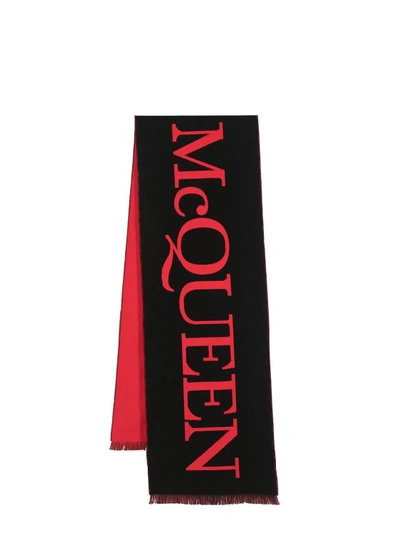 Alexander Mcqueen Cotton Scarf With Oversize Logo In Black