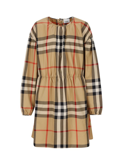 Burberry Kids' Vintage Check-print Stretch-cotton Dress In Archive Beige