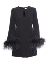 P.a.r.o.s.h Parosh Feather Trim Mini Dress With Elegant Silhouette And Keyhole Detail In Black