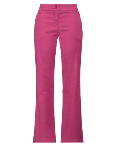 120% Lino Woman Pants Fuchsia Size 2 Linen, Cotton, Elastane In Pink