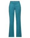 120% Lino Woman Pants Turquoise Size 4 Linen, Cotton, Elastane In Blue