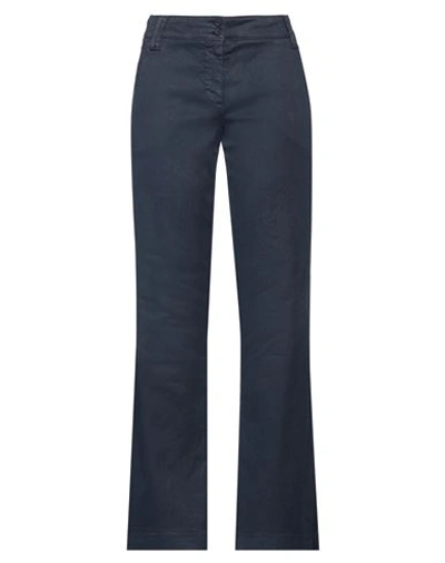 120% Lino Woman Pants Navy Blue Size 4 Linen, Cotton, Elastane In Navy Blue