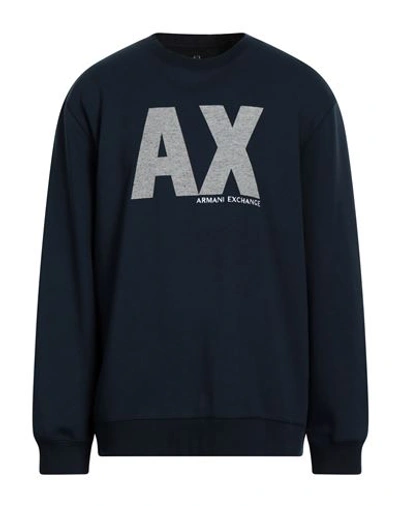 Armani Exchange Man Sweatshirt Navy Blue Size L Polyester, Cotton