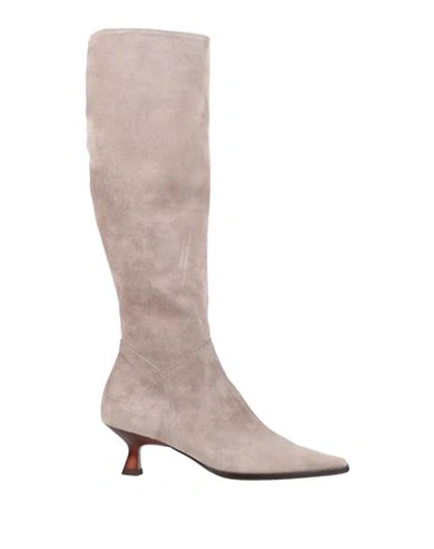 Zinda Woman Knee Boots Light Grey Size 7 Soft Leather In White