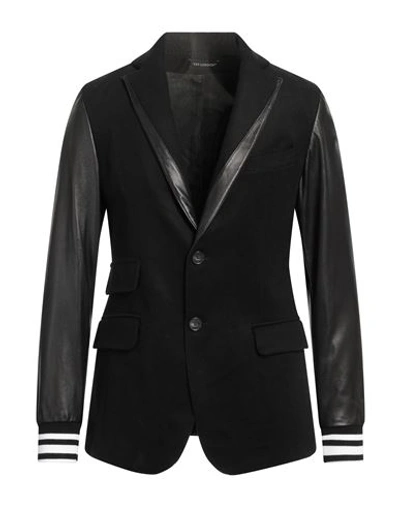 Yes London Man Blazer Black Size 40 Wool, Polyamide, Soft Leather