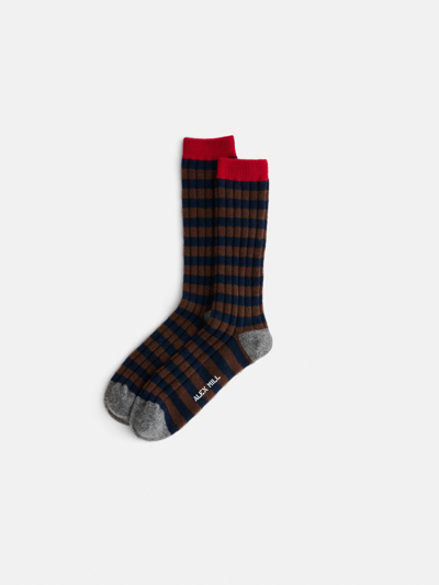 Alex Mill Cashmere Stripe Socks In Navy/chocolate/heather Grey