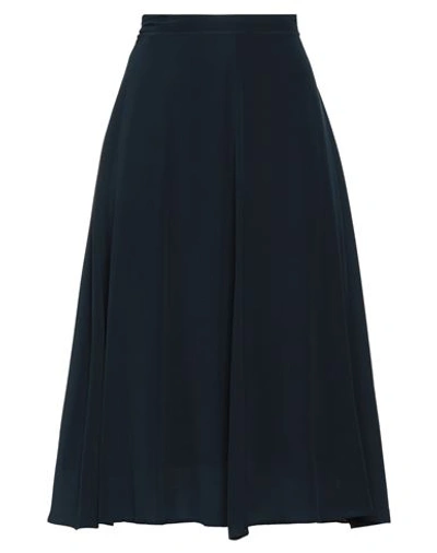120% Lino Woman Midi Skirt Navy Blue Size 6 Silk