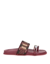 Manila Grace Woman Thong Sandal Burgundy Size 11 Textile Fibers, Ovine Leather In Red