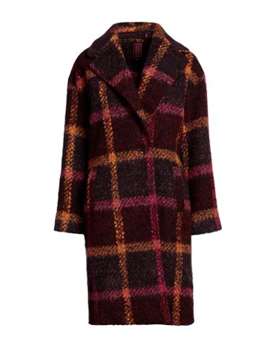 Stefanel Woman Coat Garnet Size 10 Synthetic Fibers, Cotton, Wool, Alpaca Wool In Red