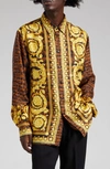 Versace Baroccodile Print Silk Button-up Shirt In Brown