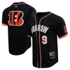 PRO STANDARD PRO STANDARD JOE BURROW BLACK CINCINNATI BENGALS MESH BASEBALL BUTTON-UP T-SHIRT