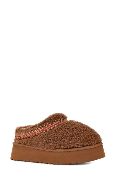 Ugg Tazz Shearling Braided Flatform Slippers In Braun