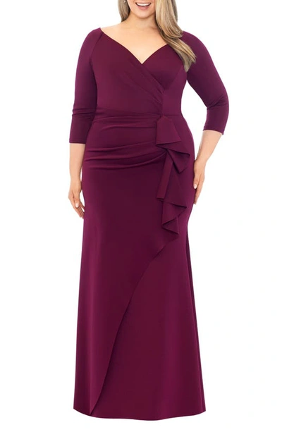 Xscape Plus Size Side-ruffle Ruched Gown In Wine