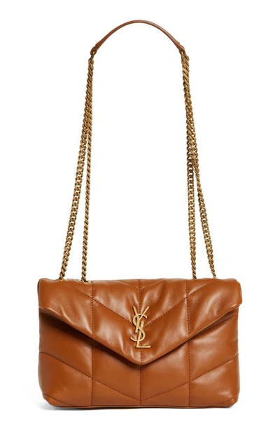 Saint Laurent Lou Puffer Toy Ysl Shoulder Bag In Quilted Crinkled Leather In 7724 Miel Dark