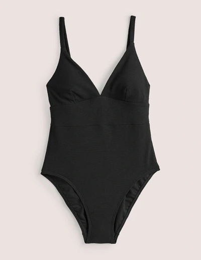 Boden Arezzo V-neck Panel Swimsuit Black Texture Women
