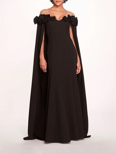 Marchesa Off Shoulder Illusion Gown In Black