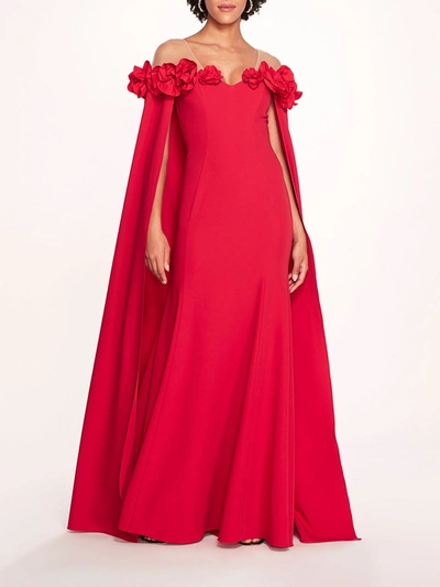 Marchesa Off Shoulder Illusion Gown In Lipstick Red