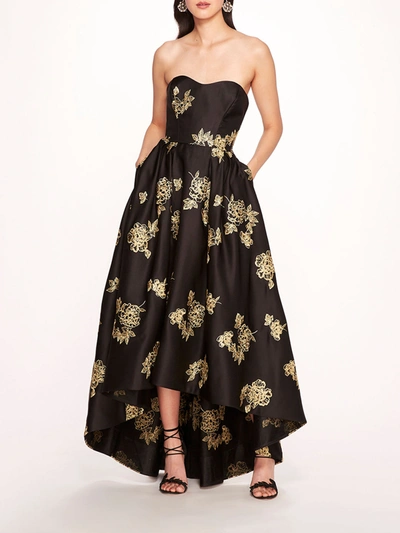 Marchesa Strapless Marigold Gown In Black Gold