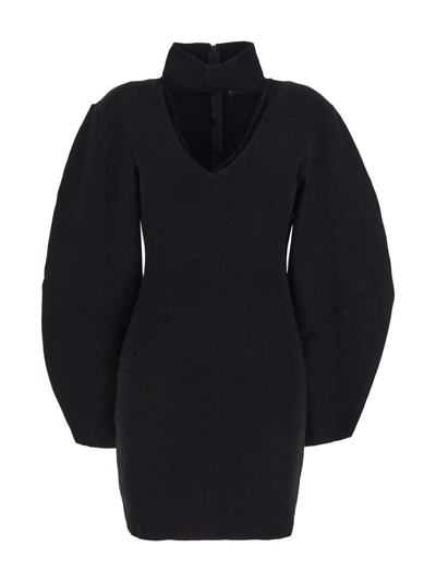 Andreädamo Stretch Knit Mini Dress With Strappy Det In Black