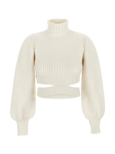 Andreädamo Ribbed Wool Blend Knit Crop Jumper In White