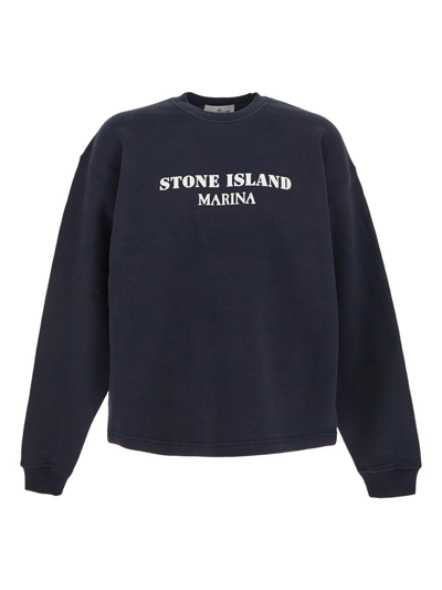 Stone Island Logo-print Cotton Sweatshirt In Blue