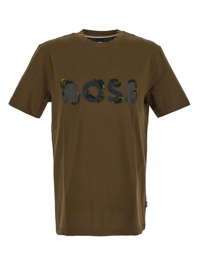 Hugo Boss Cotton T-shirt In Brown