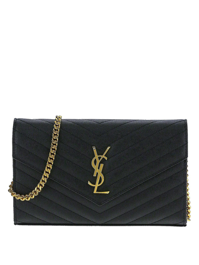 Saint Laurent Cassandre Matelassé Leather Wallet On Chain In Black