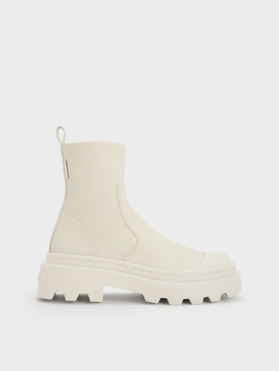 Charles & Keith Chunky Ridged-sole Ankle Boots In Chalk
