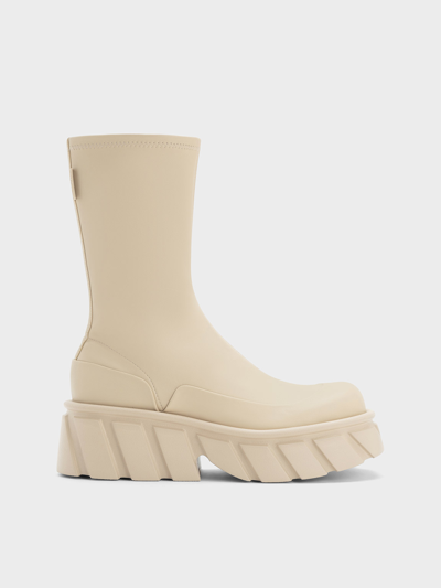 Charles & Keith Aberdeen Side-zip Platform Boots In Chalk