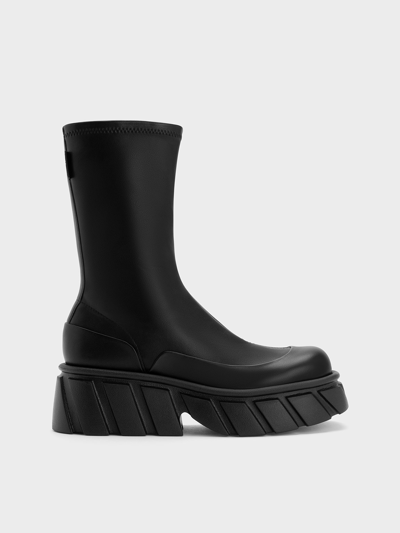 Charles & Keith Aberdeen Side-zip Platform Boots In Black