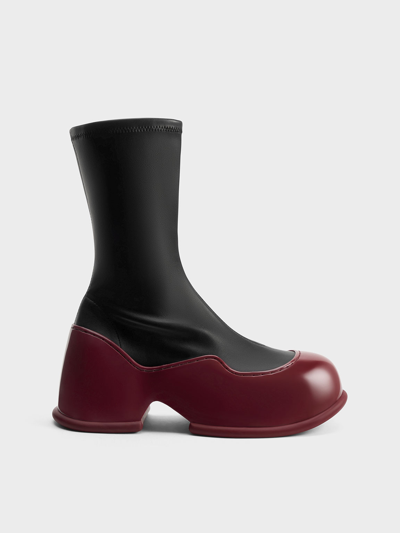 Charles & Keith Pixie Two-tone Patent Calf Boots In Red