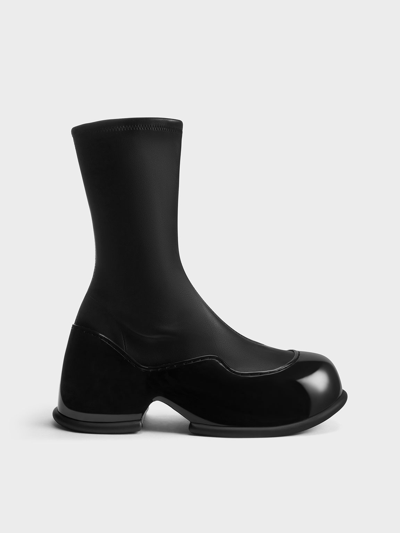 Charles & Keith Pixie Patent Calf Boots In Black