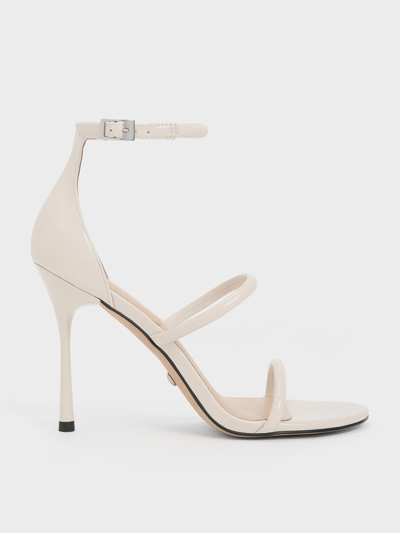 Charles & Keith Patent Leather Triple Strap Heeled Sandals In Chalk
