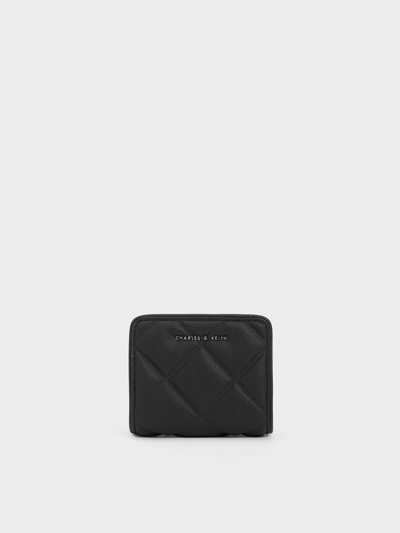 Charles & Keith Anwen Quilted Zip-around Wallet In Black