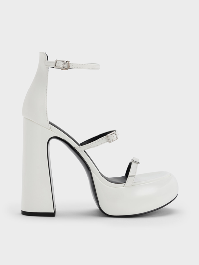 Charles & Keith Elvina Patent Buckled Platform Sandals In White