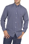 TAILORBYRD TAILORBYRD ON THE FLY NAVY TONAL DOT PERFORMANCE STRETCH BUTTON-DOWN SHIRT