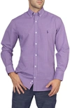 TAILORBYRD TAILORBYRD ON THE FLY REGULAR FIT PURPLE GINGHAM PERFORMANCE STRETCH BUTTON-DOWN SHIRT