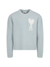 Ami Alexandre Mattiussi De Coeur Intarsia Crewneck Sweater In Aquamarine/ivory