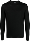 Malo Ribbed Crewneck Sweater With Long Sleeves In Nero