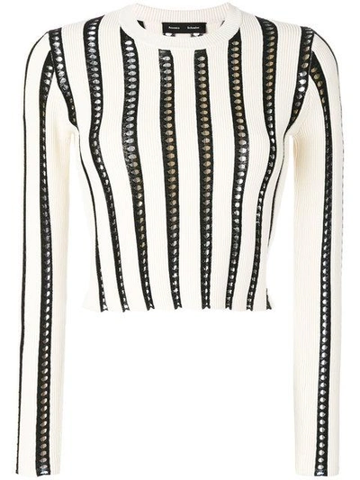 Proenza Schouler Opening Ceremony Striped Open Stitch Cropped Sweater In White