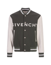 GIVENCHY GREY GREEN AND WHITE GIVENCHY BOMBER JACKET IN WOOL AND LEATHER