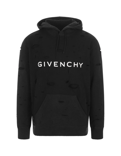 Givenchy Hoodie With Black Delavé Destroyed Effect In Nero