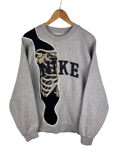Reworked Nike Nike Custom Sweater Reworked Nike Hoodie Grey Beige