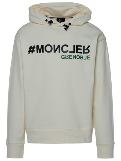 Moncler Grenoble Logo Printed Drawstring Hoodie In White