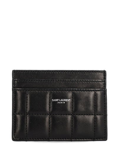 Saint Laurent Paris Quilted Card Case In Nero