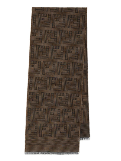 Fendi Ff 经典logo图案磨损边围巾 In Brown