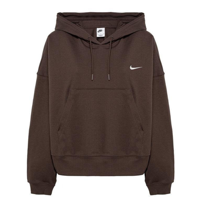 Nike Sportswear Logo Embroidered Hoodie In Brown